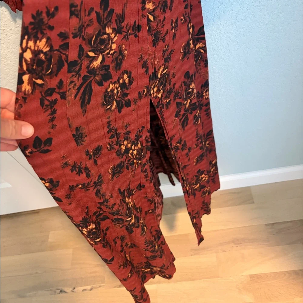 Free People Smocked Floral Midi Dress Rust Red Boho Long Sleeve Size S - Picture 7 of 8
